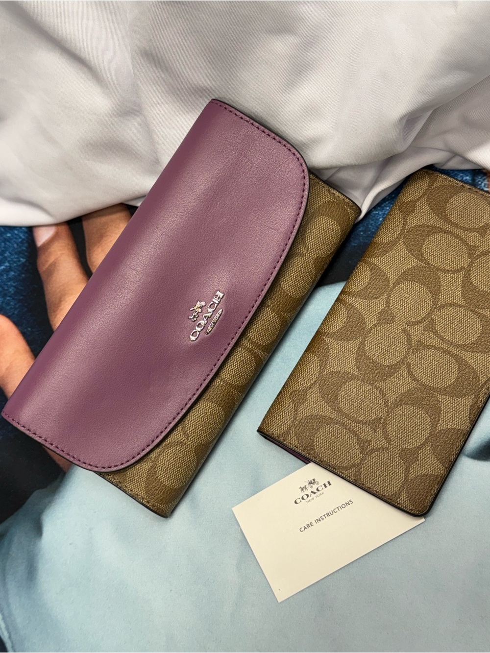 (new+card) Coach Leather / Brown Signature Large Wallet + Checkbook Insert